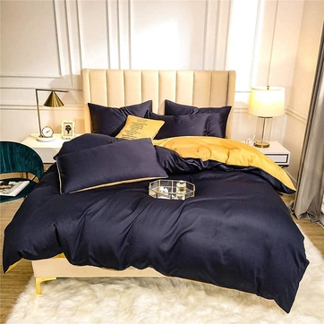 Постельное белье ДУЕ ROYAL NAVY/GOLDEN Premium Сатин однотон - Евро, фото 1