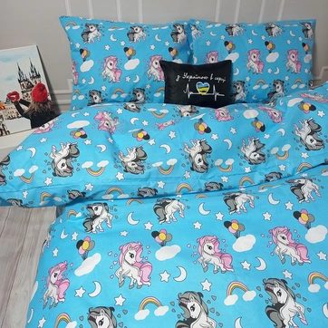 Постільна білизна Єдиноріжки Бязь Люкс - Двоспальний на резинці, фото 1