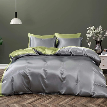 Постільна білизна ДУЕТ TRUE GREY/PISTACHIO Premium Premium Сатин однотон - Двоспальний на резинці, фото 1