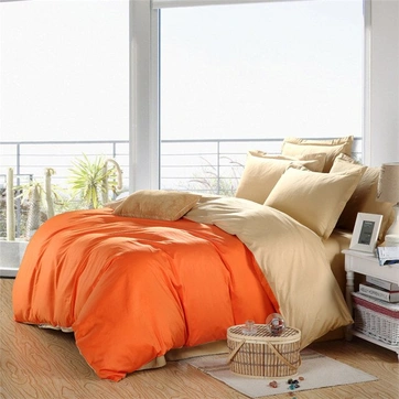 Постельное белье ДУЭТ Оранжевый/Крем-брюле Ранфорс - Семейный на резинке, фото 1