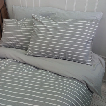 Постільна білизна Смужка сіра Ранфорс - Двоспальний на резинці, фото 3