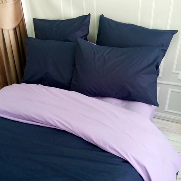 Постільна білизна ДУЕТ Темносинє/Лавандовий настрій Ранфорс - Двоспальний на резинці, фото 2