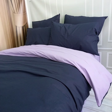 Постільна білизна ДУЕТ Темносинє/Лавандовий настрій Ранфорс - Двоспальний на резинці, фото 3