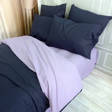 Постільна білизна ДУЕТ Темносинє/Лавандовий настрій Ранфорс - Двоспальний на резинці, фото 4