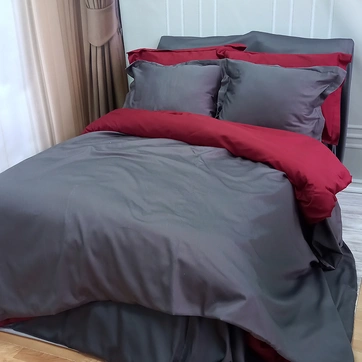 Постельное белье ДУЕ ANTHRACITE/WINE BORDO Premium Сатин - Евро, фото 1