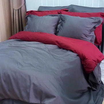 Постельное белье ДУЕ ANTHRACITE/WINE BORDO Premium Сатин - Евро, фото 4