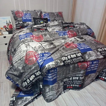 Постільна білизна Нью-Йорк Сатин - Двоспальний на резинці, фото 5