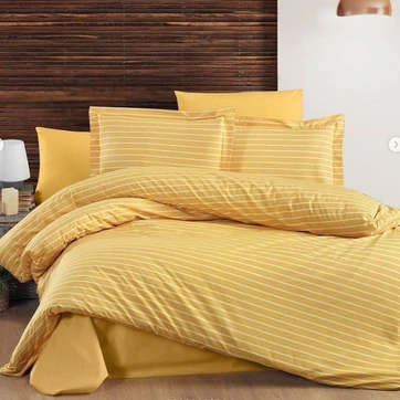 Постельное белье Желтая полоска Ранфорс - Полуторный на резинке, фото 1