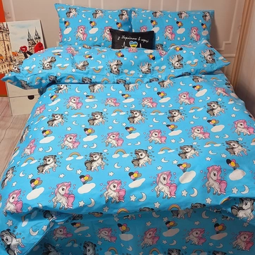 Постільна білизна Єдиноріжки Бязь Люкс - Полуторний на резинці, фото 2