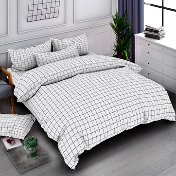 Постільна білизна Клітинка біла Бязь Люкс - Євро на резинці, фото 1