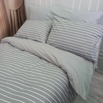 Постельное белье Полоска серая Ранфорс - Полуторный на резинке, фото 2