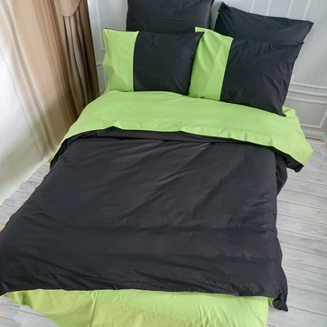 Постільна білизна PREMIERE Чорний/Фісташка Ранфорс - Євро на резинці, фото 3