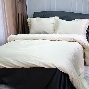 Постільна білизна ДУЕТ MILK CHAMPAGNE/ANTHRACITE Premium Сатин - Двоспальний на резинці, фото 1