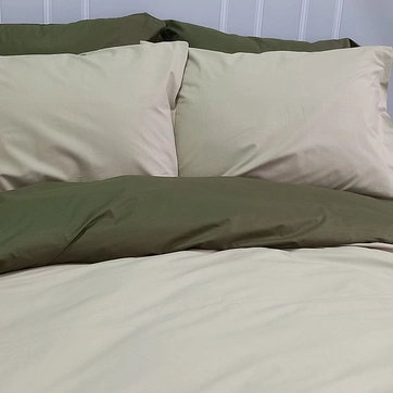 Постільна білизна ДУЕТ Світла оливка/Темний Хакі Ранфорс - Сімейний на резинці, фото 2