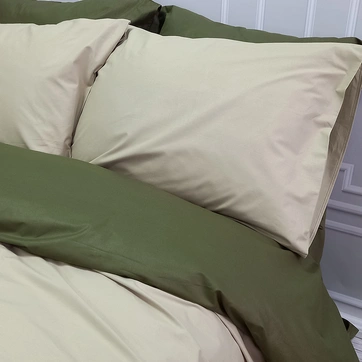 Постільна білизна ДУЕТ Світла оливка/Темний Хакі Ранфорс - Сімейний на резинці, фото 4