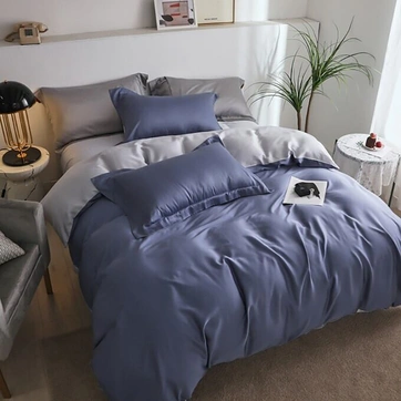 Постільна білизна ДУЕТ INDIGO/TRUE GREY Premium Сатин однотон - Полуторний на резинці, фото 1