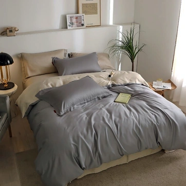 Постельное белье ДУЕ TRUE GREY/DESERT SAND Premium Сатин однотон - Евро, фото 1