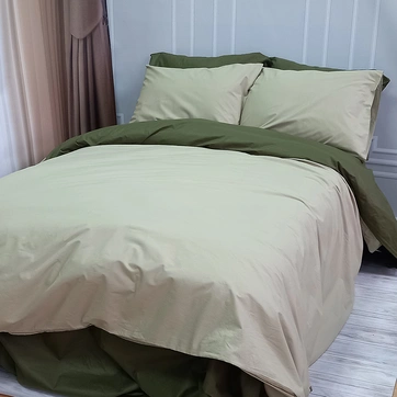 Постільна білизна ДУЕТ Світла оливка/Темний Хакі Ранфорс - Євро на резинці, фото 1