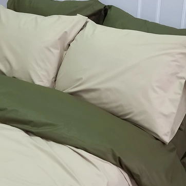 Постільна білизна ДУЕТ Світла оливка/Темний Хакі Ранфорс - Євро на резинці, фото 1