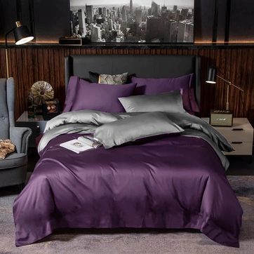 Постельное белье ДУЕ VIOLET FLOWER/TRUE GREY Premium Premium Сатин однотон - Евро на резинке, фото 1