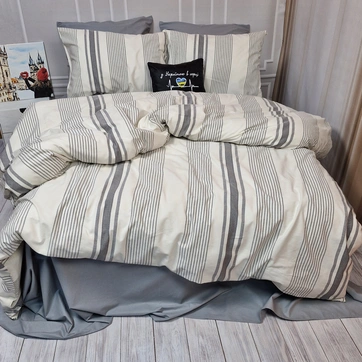 Постільна білизна NOSTALGIC stripe Тенсел/Ранфорс - Сімейний на резинці, фото 1