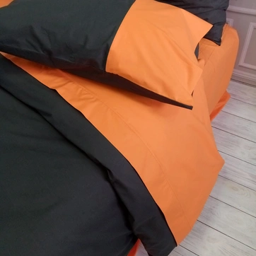 Постільна білизна PREMIERE Антрацит/Помаранчевий Ранфорс - Євро на резинці, фото 4
