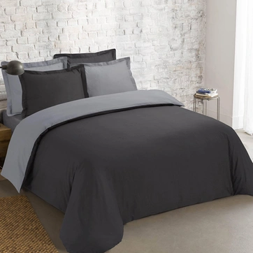 Постельное белье ДУЭТ Черный/Серый Ранфорс - Семейный на резинке, фото 1