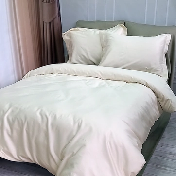 Постільна білизна ДУЕТ MILK CHAMPAGNE/OLIVE Premium Сатин - Двоспальний на резинці, фото 1