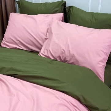 Постельное белье ДУЕ Пудра/Темный Хаки Ранфорс - Семейный на резинке, фото 1