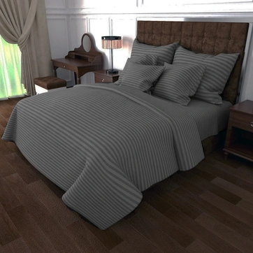 Постільна білизна Сірий страйп Бязь Люкс - Сімейний на резинці, фото 1