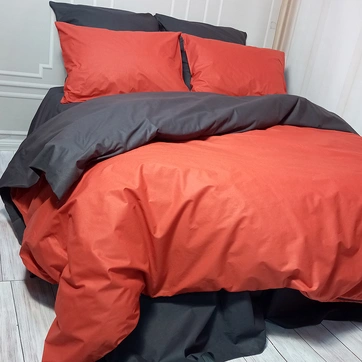 Постельное белье ДУЭТ Теракот/Антрацит - Семейный на резинке, фото 4