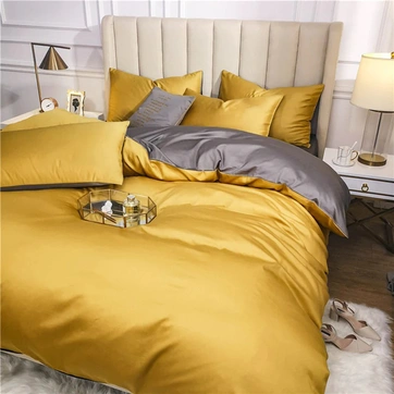 Постельное белье ДУЕ GOLDEN/TRUE GREY Premium Сатин однотон - Евро, фото 1