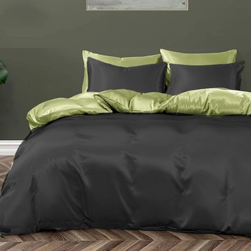 Постільна білизна ДУЕТ BLACK/PISTACHIO Premium Premium Сатин однотон - Двоспальний на резинці, фото 1