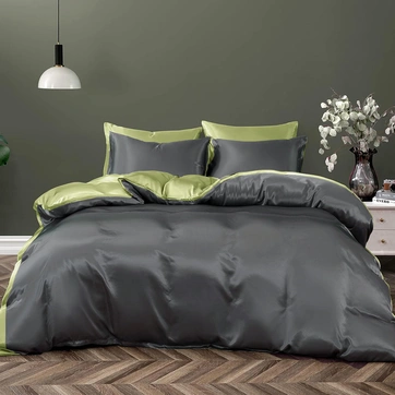 Постільна білизна ДУЕТ ANTHRACITE/PISTACHIO Premium Premium Сатин однотон - Сімейний, фото 1