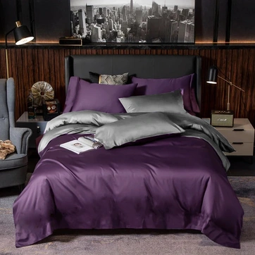 Постільна білизна ДУЕТ VIOLET FLOWER/TRUE GREY Premium Premium Сатин однотон - Двоспальний на резинці, фото 1