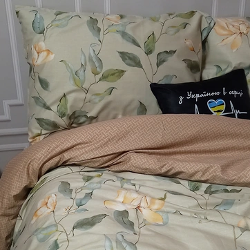 Постільна білизна Сад магнолій Сатин - Двоспальний на резинці, фото 1