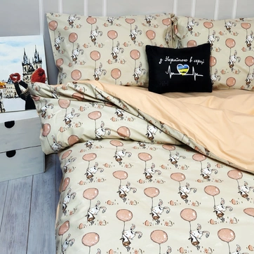 Постільна білизна Персиковий зайчик Ранфорс - Двоспальний на резинці, фото 3