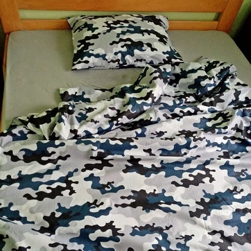 Постільна білизна Камуфляж синій Ранфорс - Євро на резинці, фото 1