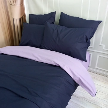 Постільна білизна ДУЕТ Темносинє/Лавандовий настрій Ранфорс - Двоспальний, фото 5