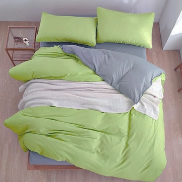 Постільна білизна ДУЕТ Фісташка/Сірий Ранфорс - Євро на резинці, фото 1