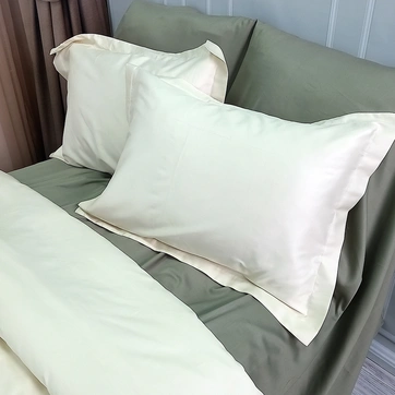 Постільна білизна ДУЕТ MILK CHAMPAGNE/OLIVE Premium Сатин - Полуторний на резинці, фото 4