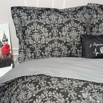 Постельное белье Дамаск темный Ранфорс - Семейный на резинке, фото 1