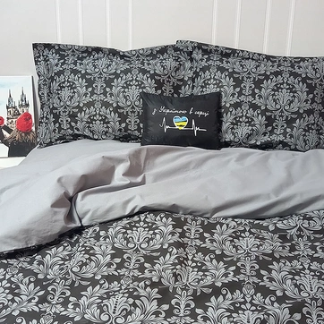 Постельное белье Дамаск темный Ранфорс - Семейный на резинке, фото 2
