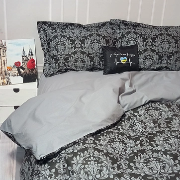 Постельное белье Дамаск темный Ранфорс - Семейный на резинке, фото 3