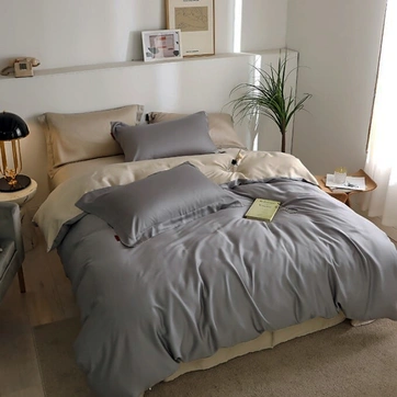 Постільна білизна ДУЕТ TRUE GREY/DESERT SAND Premium Сатин однотон - Двоспальний на резинці, фото 1