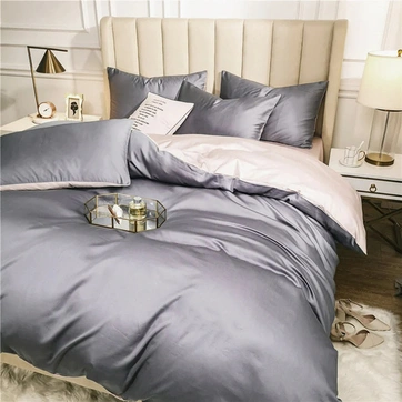 Постільна білизна ДУЕТ TRUE GREY/PLATINUM Premium Сатин однотон - Двоспальний на резинці, фото 1