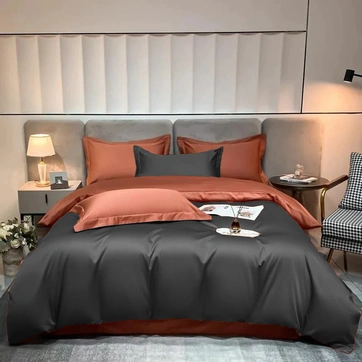 Постельное белье ДУЕ ANTHRACITE/GRAPE Premium Premium Сатин однотон - Евро на резинке, фото 1