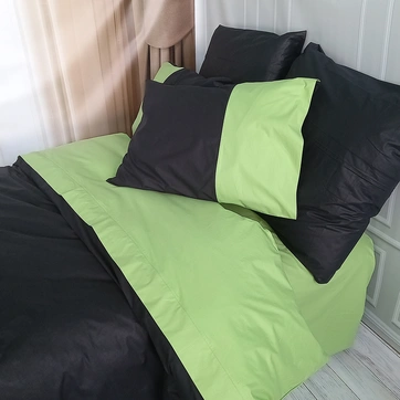 Постільна білизна PREMIERE Чорний/Фісташка Ранфорс - Євро, фото 1