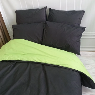 Постільна білизна ДУЕТ Чорний/Фісташка Ранфорс - Євро на резинці, фото 1