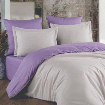 Постельное белье ДУЭТ Серый/Лавандовый настрой Ранфорс - Семейный на резинке, фото 1